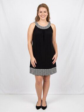 Kathy Roberts Women's Black Jeweled Collar & Hem Summer Mini Dress Size 14